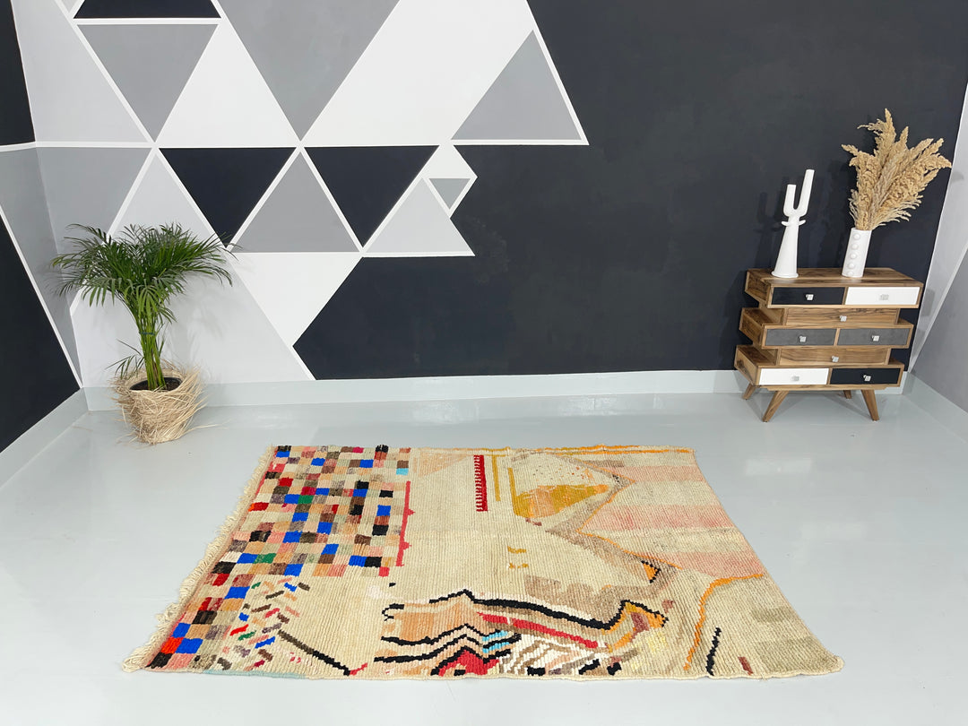 Interior decor view of Boujaad Berber Moroccan Artisan Handmade Rug