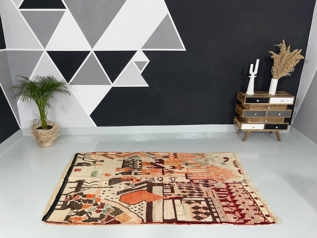 Interior design view of Boujaad Berber Moroccan Artisan Handmade Rug