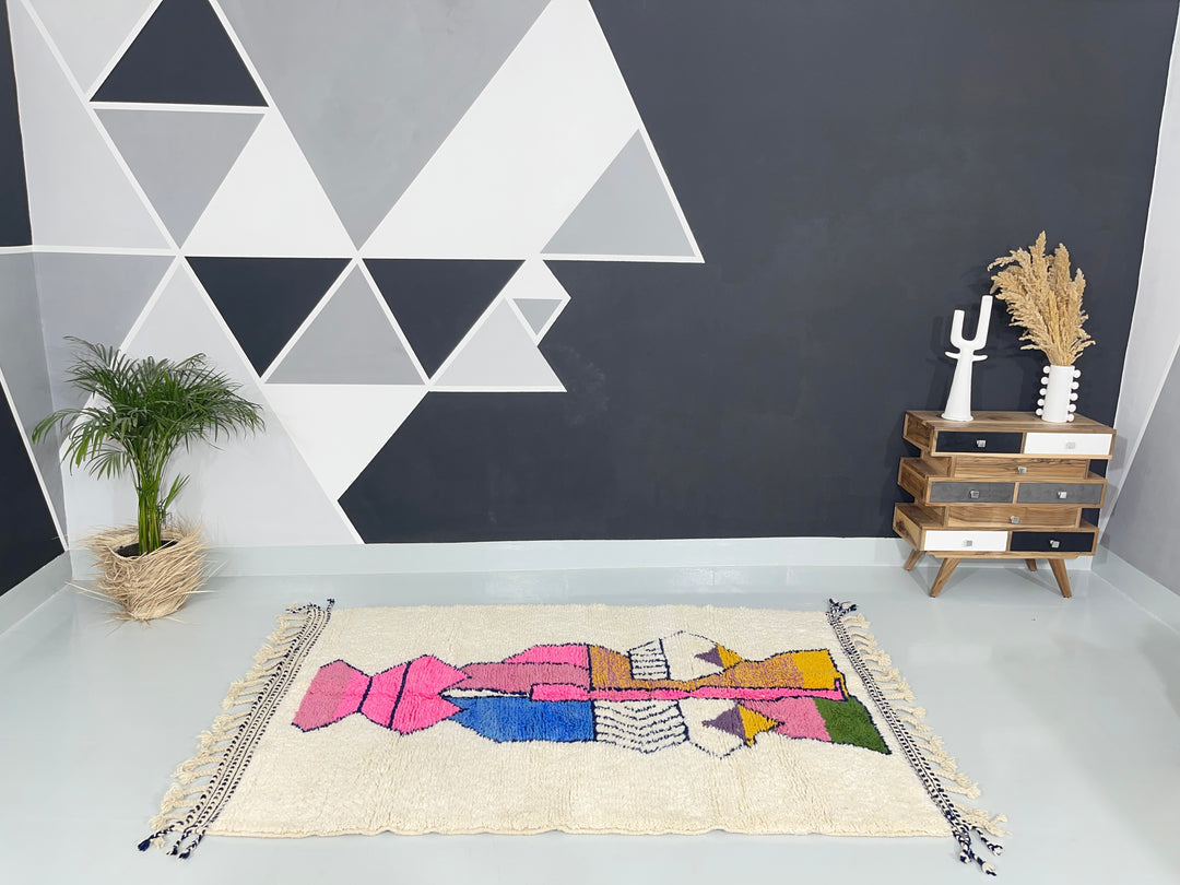 Interior decor view of Beni Ourain Berber Moroccan Artisan Handmade Rug