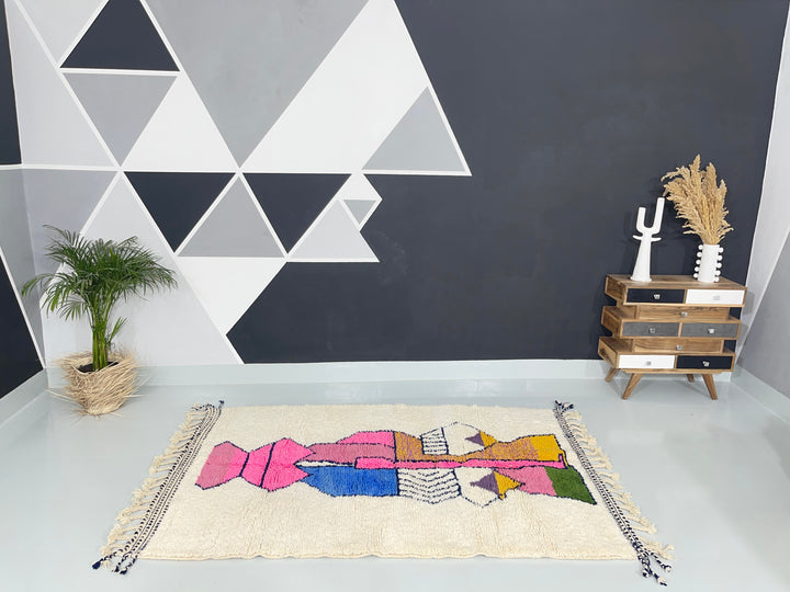 Interior decor view of Beni Ourain Berber Moroccan Artisan Handmade Rug