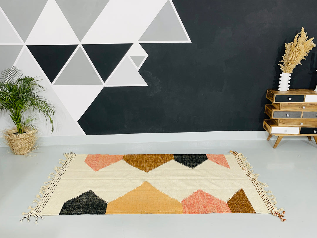 Interior decor view of Kilim Berber Moroccan Artisan Handmade Rug