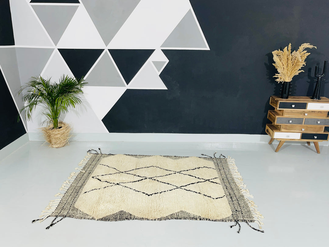 Interior decor view of Beni Ourain Berber Moroccan Artisan Handmade Rug