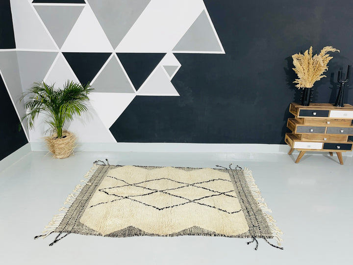 Interior decor view of Beni Ourain Berber Moroccan Artisan Handmade Rug