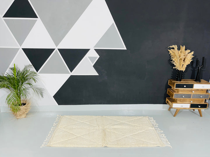 Interior decor view of Beni Ourain Berber Moroccan Artisan Handmade Rug