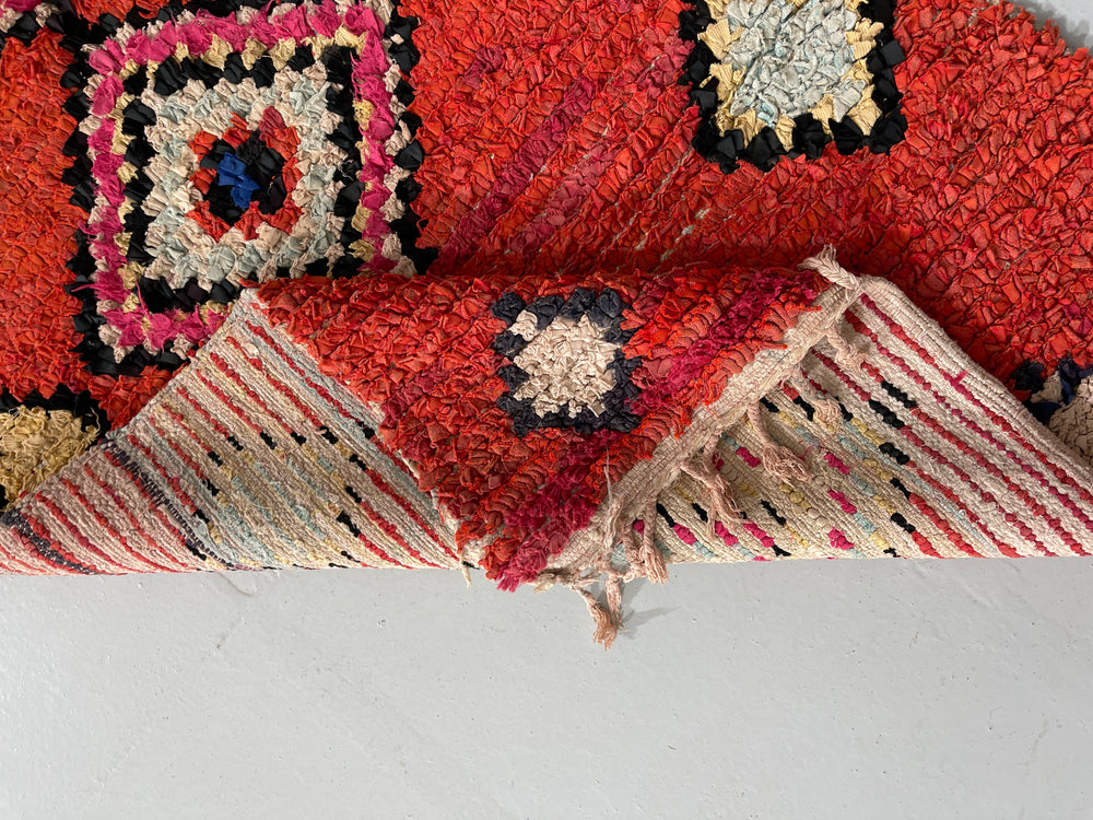 Close up Boucherouite Berber Moroccan Artisan Handmade Rug