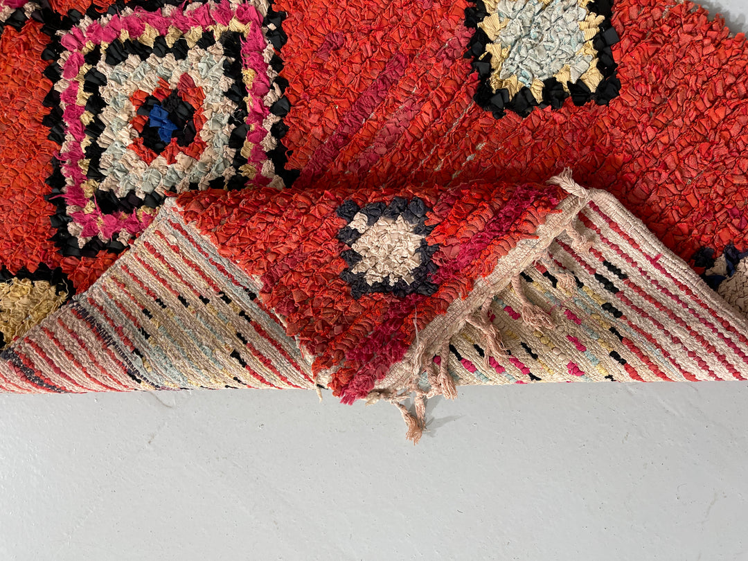 Close up Boucherouite Berber Moroccan Artisan Handmade Rug