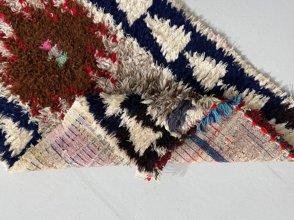 Close up Boucherouite Berber Moroccan Artisan Handmade Rug