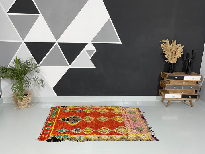 Interior decor Boucherouite Berber Moroccan Artisan Handmade Rug