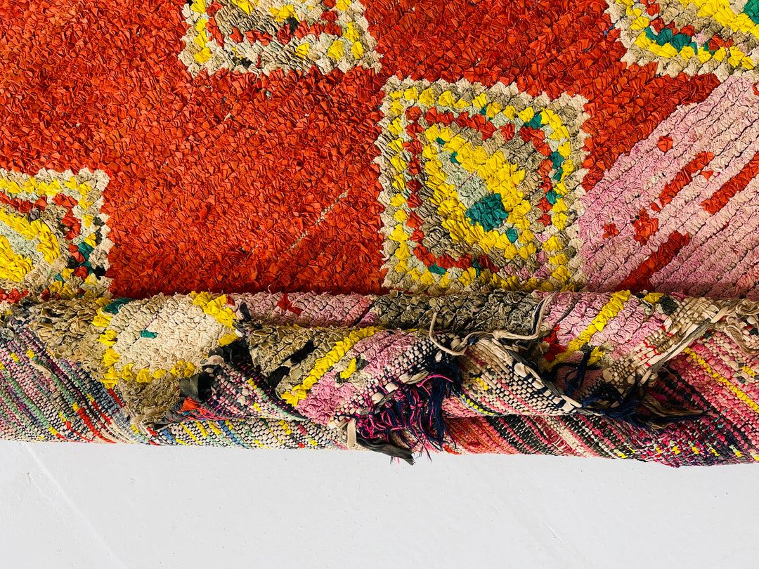 Close up Boucherouite Berber Moroccan Artisan Handmade Rug