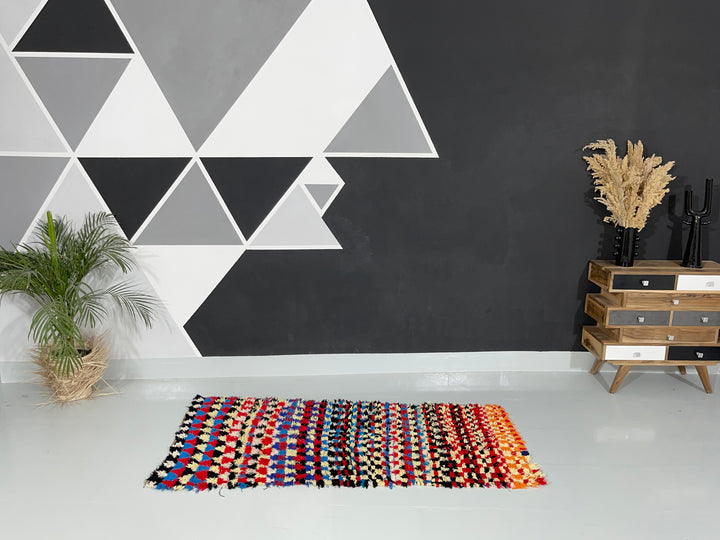 Interior decor Boucherouite Berber Moroccan Artisan Handmade Rug