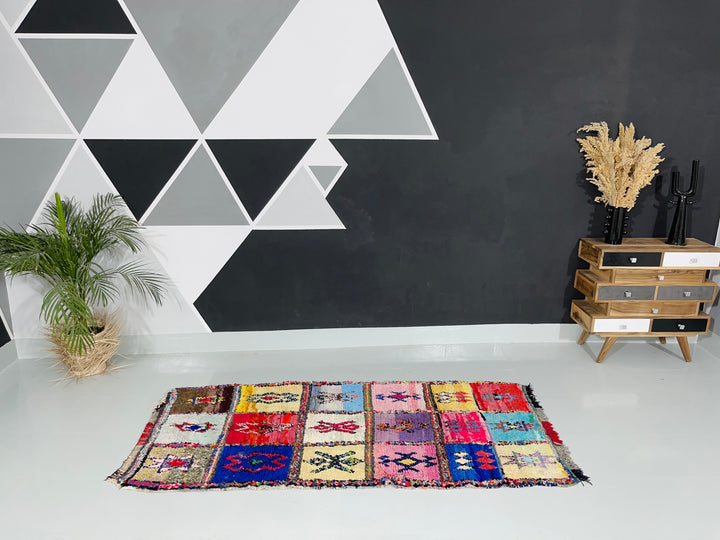 Interior decor Boucherouite Berber Moroccan Artisan Handmade Rug