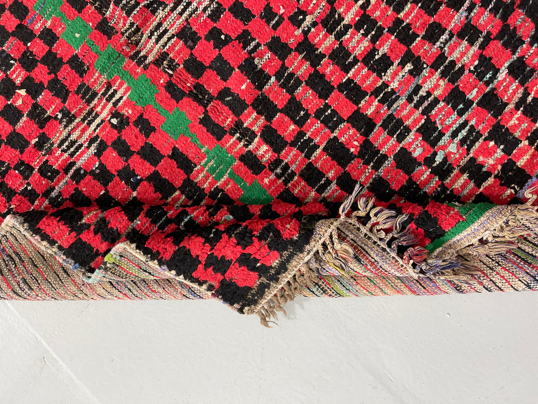 Close up Boucherouite Berber Moroccan Artisan Handmade Rug